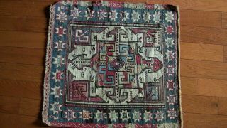 Old Vintage Antique Small 23 " X 22 " Loom Rug Star Cross