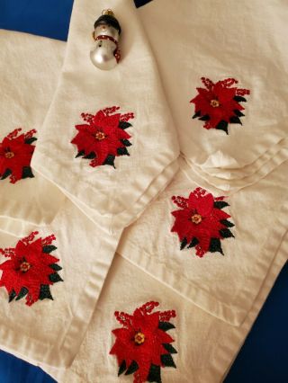 Vintage Christmas Flour Sack Cloth Napkins Set Of 7 Red Pointsetta 16x16