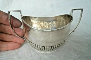 Fine George V 1915 Ribbed Solid Silver Sugar Bowl