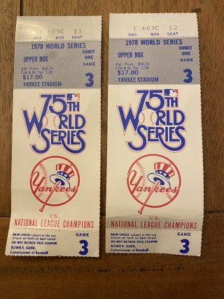 1978 75th Baseball World Series Ny Yankees Los Angeles Dodgers Game 3 Tickets