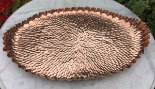 Large Oval Newlyn Style Antique Arts & Crafts Hand Made Hammered Copper Tray