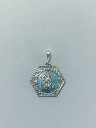 Gorgeous Vintage St.  Christopher & Baby Jesus Pendant Solid Silver 2.  5g 9459