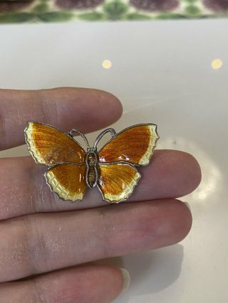 Antique Vintage Art Deco Sterling Silver Enamel Butterfly Brooch Pin