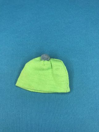 Vintage Francie Doll Gad - About Green Knit Hat W Blue Pom Pom 2