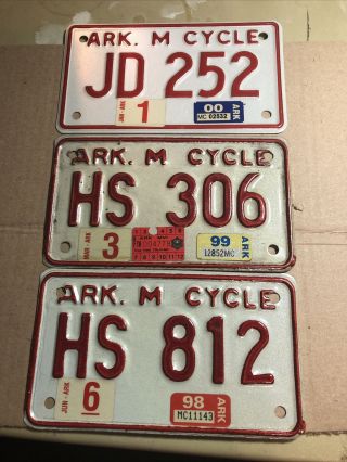 1998,  99 And 2000 Arkansas Motorcycle License Plates