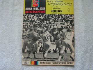 American Football League Program San Diego Chargers Vs Houston Oilers Oct 3 1965