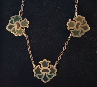 Sterling Silver & Green Enamel Vintage Art Deco Antique Necklace Pendant