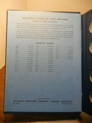 Vintage Whitman Bookshelf Coin Album 9425 Franklin Half Dollars 1948 - 1963 3