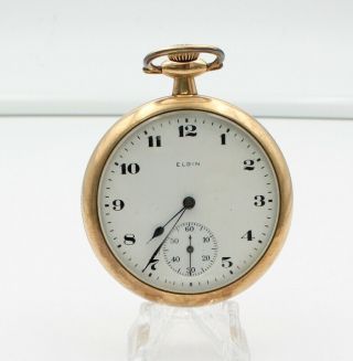 Antique 1920 Elgin Open Face Pocket Watch 16 Size 7 Jewels 8923 - 10
