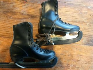 Vintage Usa Made Aerflyte Black Size 7 Boys Ice Skating Shoes Tempered Steel ⛸️