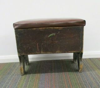 Vintage Wooden Shoe Shine Box Stool With Contents Home Made Over 50 Years Old