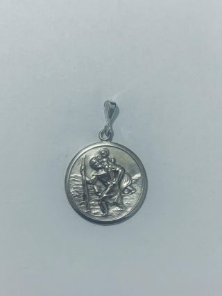 Gorgeous Vintage St.  Christopher & Baby Jesus Pendant Solid Silver 3.  5g 9457