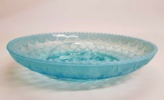 Rare Antique Davidson Blue Pearline Opalescent Glass Fruit Bowl,  Vaseline Glass