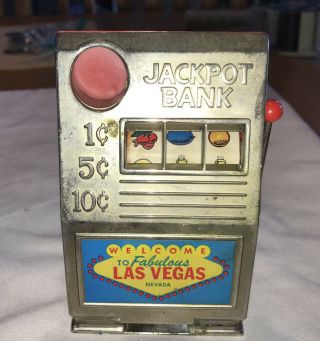 Vintage Metal Welcome To Las Vegas Nevada Jackpot Slot Machine Bank