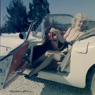 Bunny Yeager 1960s Color Transparency Maria Stinger Stepping Out Of Convertible