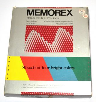 Vintage 4 Colors - Memorex Continuous Form Computer Paper 200 Sheets Letter Size