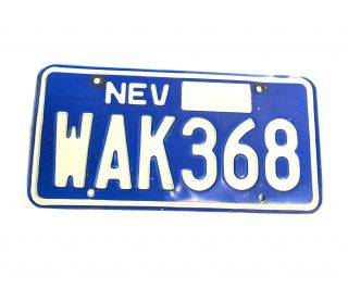 Vintage Blue Nevada 1980’s License Plate,  Wak368,  Debossed Collectible Old