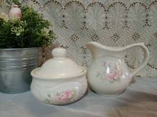Vintage Pfaltzgraff Tea Rose Pattern Creamer And Lidded Sugar Bowl