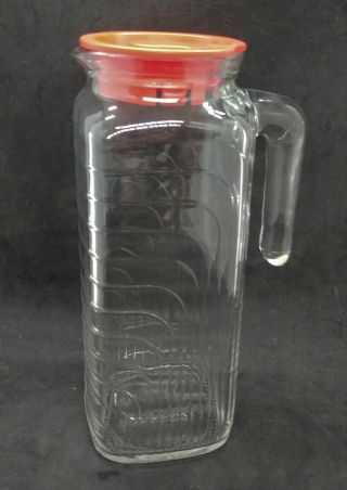 Vintage Covetro Italy Juice Or Water Pitcher Art Deco Red Plastic Lid 40 Oz