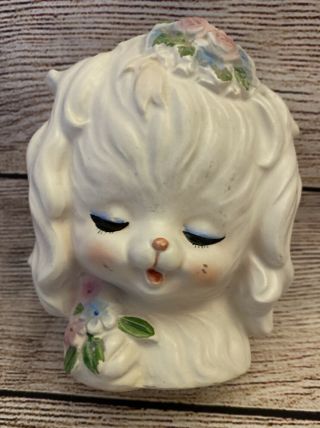 Vintage Napcoware White Puppy Head Vase Planter C 6702