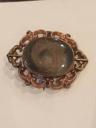 Antique Victorian Rolled Gold Mourning Brooch,  With Lock Of Hair.