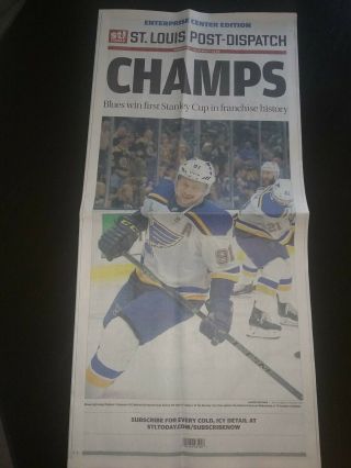 St.  Louis Blues Newspaper Sga 2019 Stanley Cup Finals Champs Enterprise Edition