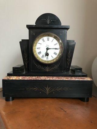 Antique French Mantle Clock Lille Slate Marble Very Heavy Restoration Job
