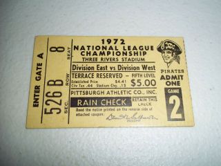 1972 Nlcs Game 2 Pittsburgh Pirates Vs Cincinnati Reds Baseball Ticket Stub
