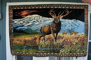 Vintage P&c Italian Tapestry Stag & Deer 74 " X 49 " Wall Hanging