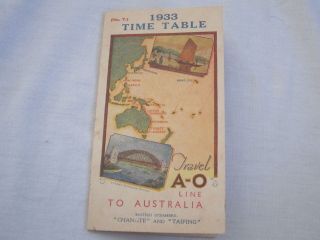 1933 British Steamer A - O Line Time Table Hong Kong Australia Maritime