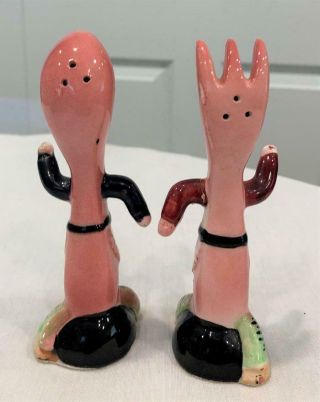 Vintage Anthropomorphic Running Spoon and Fork Salt and Pepper Shakers 3