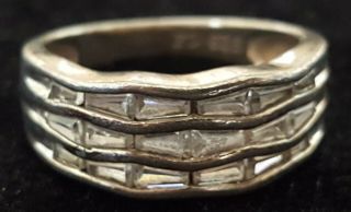 Sterling Silver & Cubic Zirconia Vintage Art Deco Antique Dress Ring - Size Q