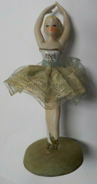 Vintage Spinning Porcelain Ballerina In Lace Tutu W/ Stand