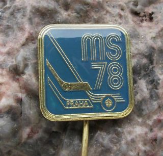 1978 Ice Hockey World Championships Cup Prague Czech Puck Stick Pin Badge