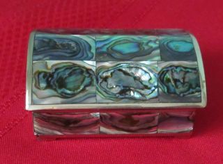 Vintage Abalone Shell Alpaca Jewelry Trinket Box,  Mexico