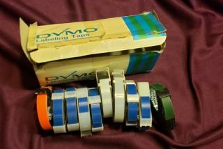 10 Vintage Dymo Tape Multi Colors Labeling Label Maker Green Black Red Blue 3/8