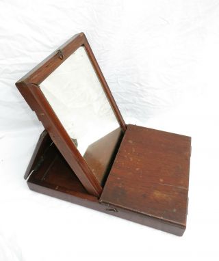 Antique Mahogany Campaign Box Mirror C1880