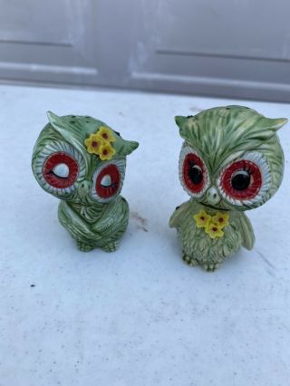Vintage Ceramic Owl Salt And Pepper Shakers 3” Inches Tall,  Hong Kong