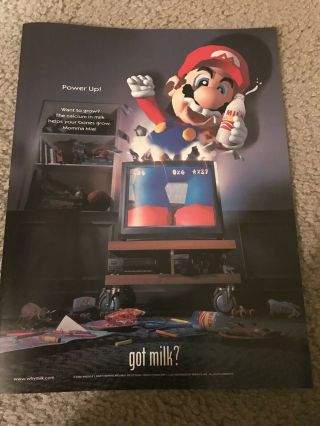 Vintage 2000 Mario Bros.  Got Milk? Poster Print Ad Rare