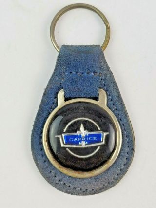 Vintage Chevy Caprice Logo Leather Keychain Keyring Fob Tab Blue