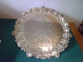 Fabulous Large Antique / Vintage Silver Plated Engraved Circular Serving Tray