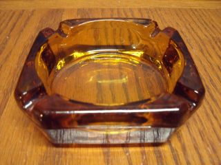 Vintage Amber Glass Ashtray Gold Brown Square Small 3 - 3/4 " Cigar Cigarette