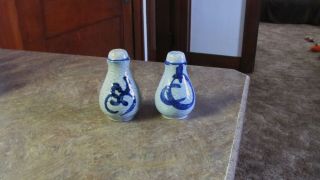 Vintage Blue & White Stoneware Salt and Pepper Shakers 2