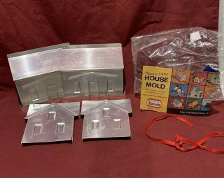 Vintage Alumode Party Cake Aluminum House Mold With Instructions 1956