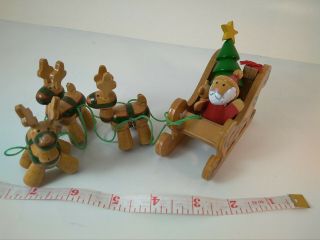 Vintage 1984 Dakin Santa’s Sleigh With 3 Reindeer Wooden Christmas Decoration
