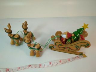 Vintage 1984 Dakin Santa’s Sleigh with 3 Reindeer Wooden Christmas Decoration 2