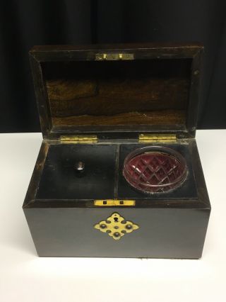 Victorian Gothic Style Brass And Oak Tea Caddy With Bowl