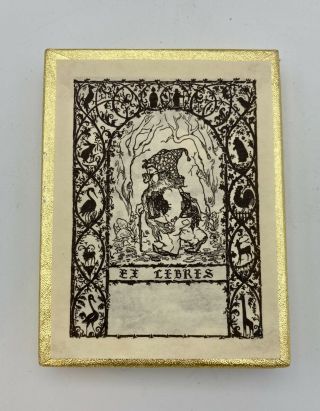 Vintage Antioch Bookplate Co.  47 Gummed Labels Gnome " Ex Libris " Open Box