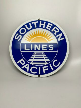 Vintage Southern Pacific Lines Porcelain Enamel Metal Sign Ande Rooney 10 "