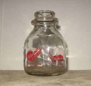 Vintage Red Lion,  Pa.  Warners 1/2 Pint Dairy Milk Bottle Since 1903 Red Acl
